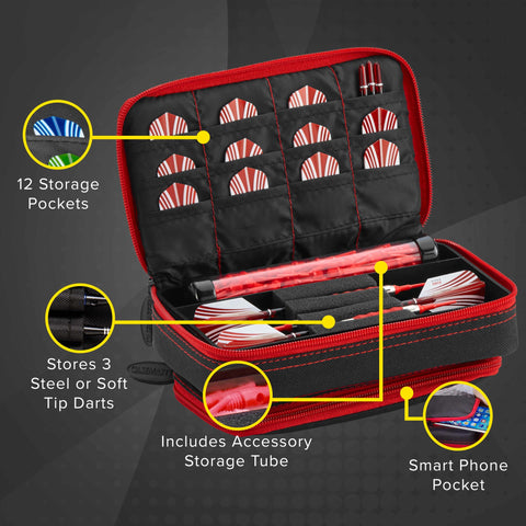 Image of Casemaster Plazma Plus Dart Case Black with Ruby Zipper and Phone Pocket
