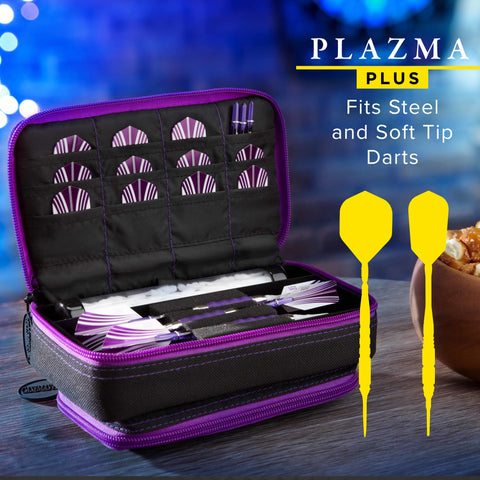 Image of Casemaster Plazma Plus Dart Case Black with Amethyst Zipper and Phone Pocket