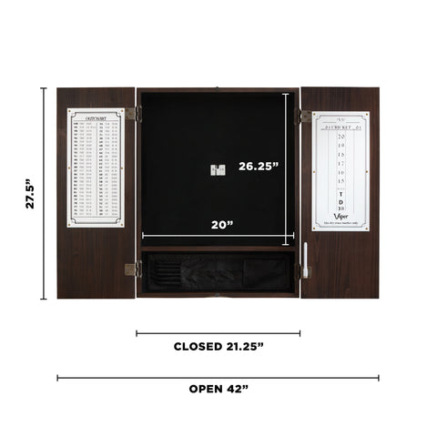 Image of Viper Espresso Metropolitan Steel Tip Cabinet, Viper Shot King Bristle Dartboard, Viper Shadow Buster Dartboard Lights, and Fat Cat Steel Tip Accessory Value Pack