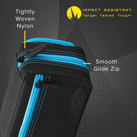 Image of Casemaster Plazma Pro Dart Case Black with Blue Zipper and Phone Pocket