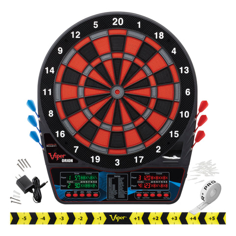 Image of Viper Orion Electronic Dartboard, Metropolitan Cinnamon Cabinet, Laser Throw Line & Shadow Buster Dartboard Light Bundle