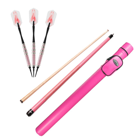 Image of Fat Cat Pink Lady Soft Tip Darts 16 Grams and Casemaster Q-Vault Supreme Pink Cue Case