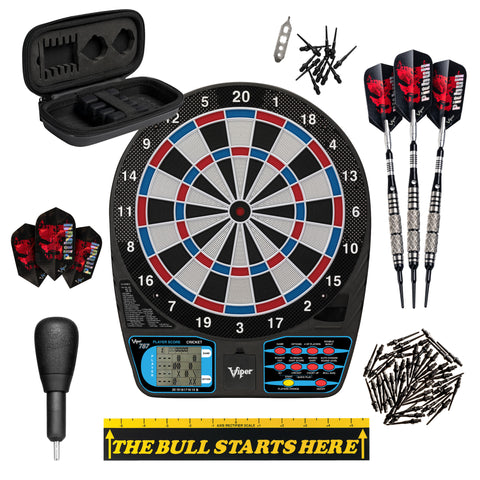 Image of Viper 787 Electronic Dartboard, Pitbull Soft Tip Darts, 50ct Dart Tips, "The Bull Starts Here" Throw Line Marker & Tip Remover Tool
