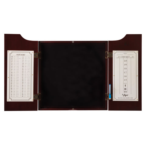 Image of Viper Hudson Dartboard Cabinet, Dead-On Bristle Dartboard, Black Mariah Steel Tip Darts 22 Grams, and Vinyl Dart Mat