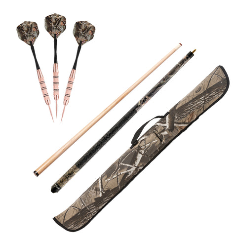 Image of Fat Cat Realtree Hardwoods HD Steel Tip Darts 23gm, Viper Realtree Hardwoods Camouflage Cue, and Viper Realtree Hardwoods HD Soft Cue Case