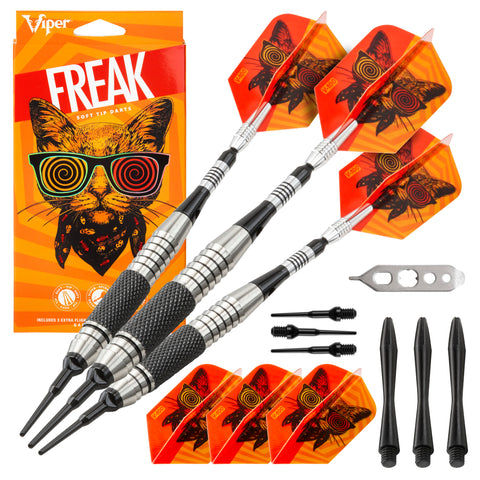 Image of Viper The Freak Soft Tip Darts Knurled and Grooved Barrel 18 Grams and Casemaster Deluxe Pink Nylon Dart Case
