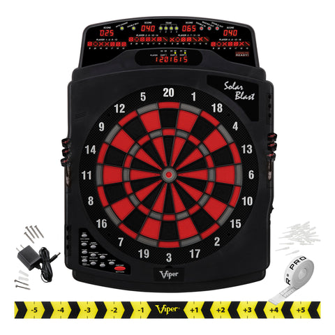 Image of Viper Solar Blast Electronic Dartboard, Metropolitan Cinnamon Cabinet, Throw Line Marker & Shadow Buster Dartboard Light Bundle