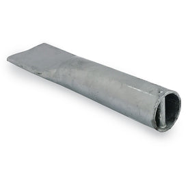 A silver-colored strap ground anchor for tennis nets, made of galvanized steel, with a solid pattern and no visible branding.