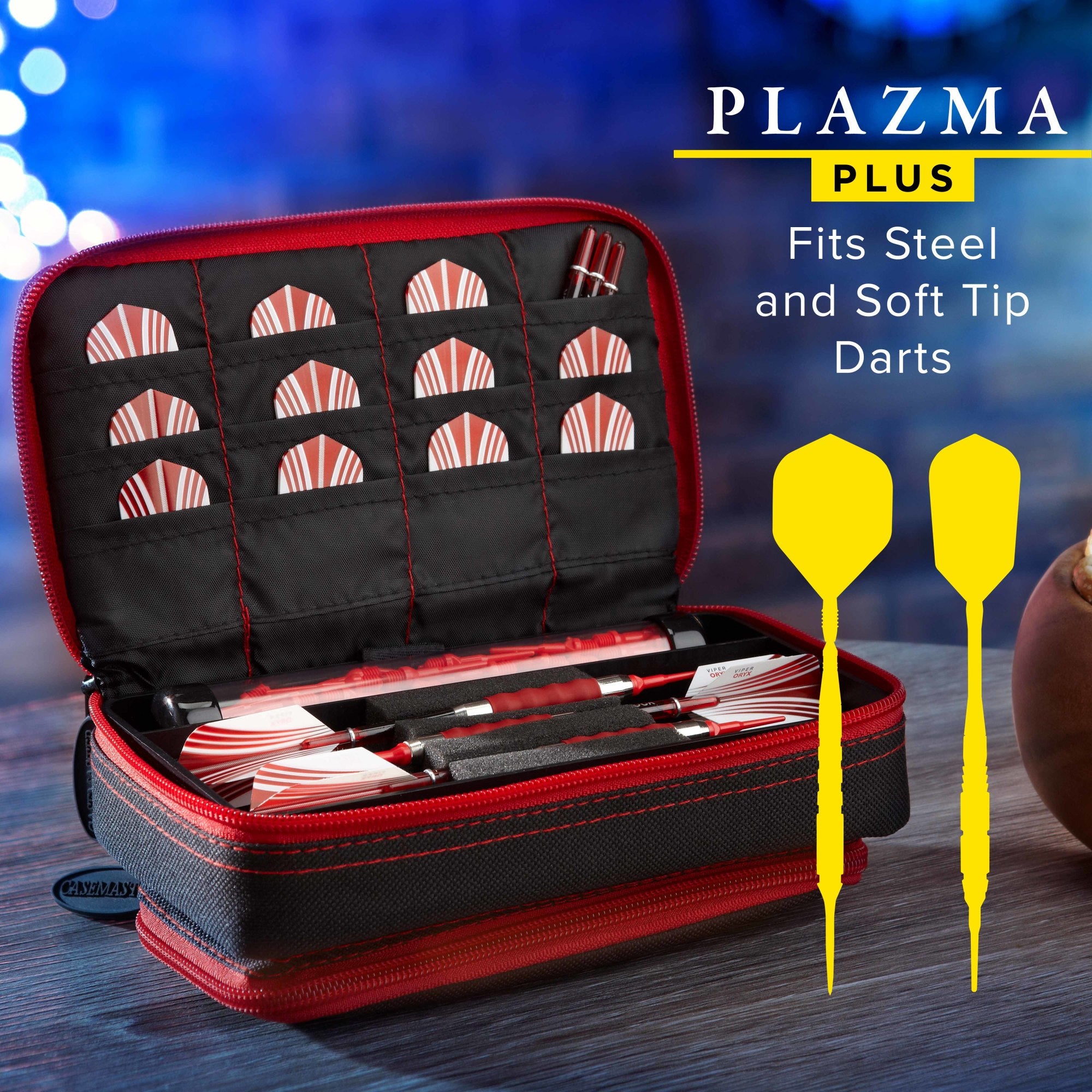 Casemaster Plazma Plus Dart Case Black with Ruby Zipper and Phone Pocket