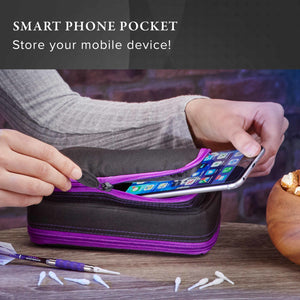 Casemaster Plazma Plus Dart Case Black with Amethyst Zipper and Phone Pocket