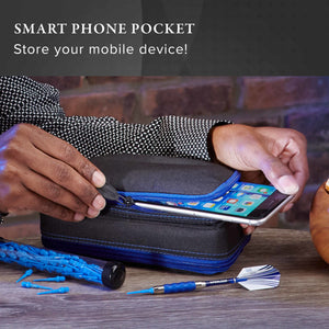 Casemaster Plazma Plus Dart Case Black with Sapphire Zipper and Phone Pocket