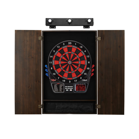 Image of Viper 797 Electronic Dartboard, Metropolitan Espresso Cabinet & Shadow Buster Dartboard Light Bundle