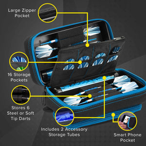 Casemaster Plazma Pro Dart Case Black with Blue Zipper and Phone Pocket