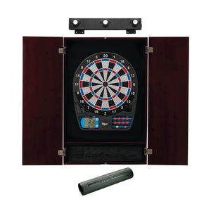 Viper 787 Electronic Dartboard, Metropolitan Mahogany Cabinet, Padded Dart MAt & Shadow Buster Dartboard Lights