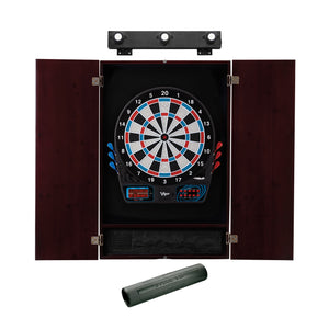 Viper 777 Electronic Dartboard, Metropolitan Mahogany Cabinet, Padded Dart MAt & Shadow Buster Dartboard Lights