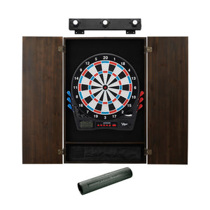 Viper Showdown Electronic Dartboard, Metropolitan Espresso Cabinet, Dart Mat & Shadow Buster Dartboard Light Bundle