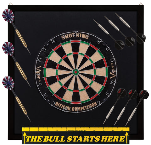 Image of Viper Shot King Sisal Dartboard, Dartboard Backboard, "The Bull Starts Here" Throw Line Marker & Elite Steel Tip Darts