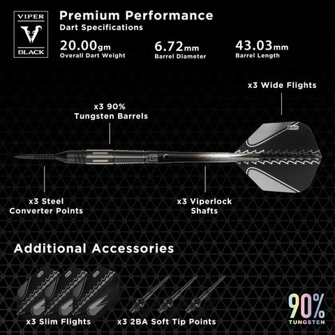 Image of Viper Black Flux 90% Tungsten Steel or Soft Tip Conversion Darts Black/Silver 20 Grams