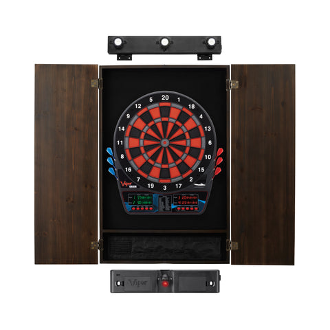 Image of Viper Orion Electronic Dartboard, Metropolitan Espresso Cabinet, Laser Throw Line & Shadow Buster Dartboard Light Bundle