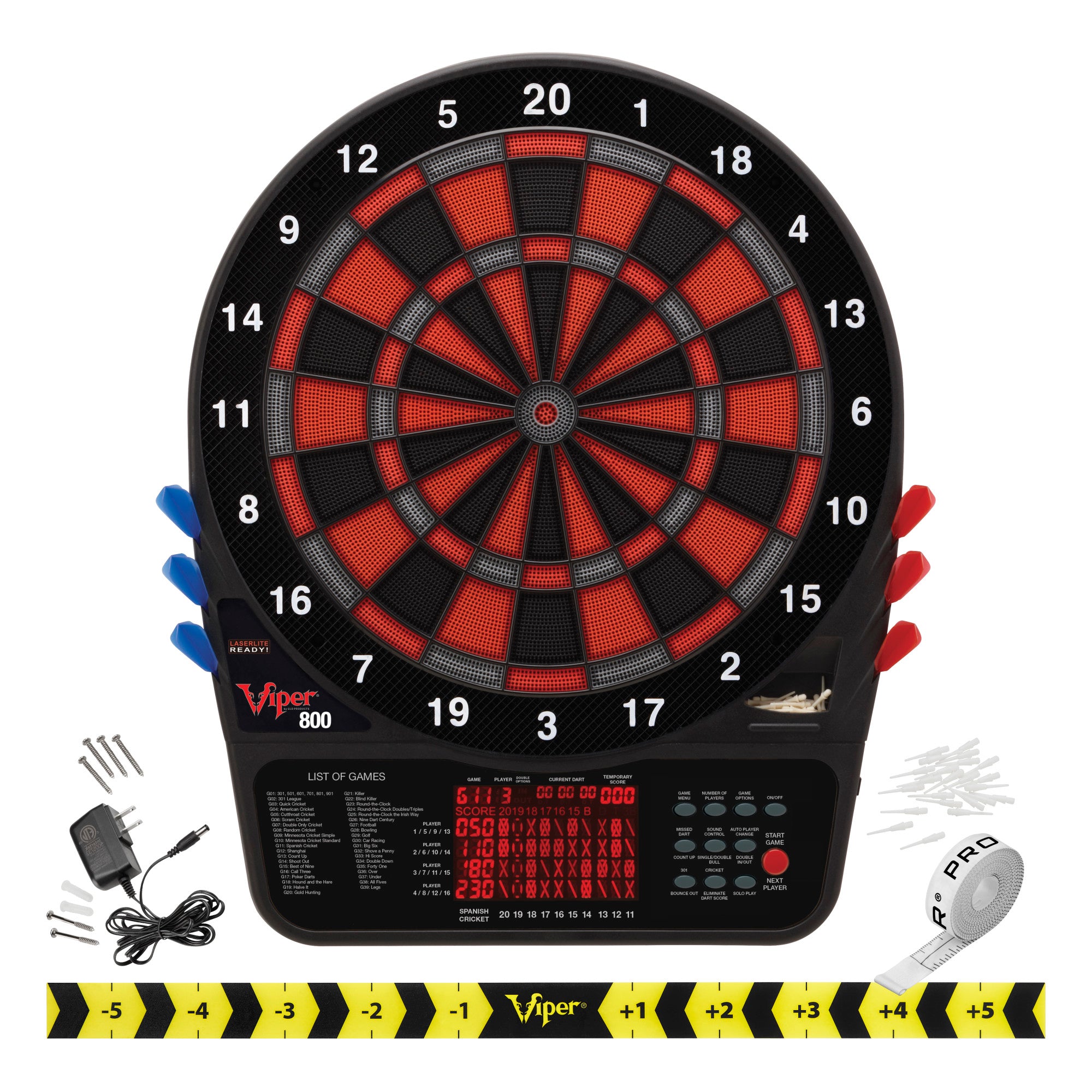 Viper 800 Electronic Dartboard, Metropolitan Cinnamon Cabinet, Throw Line Marker & Shadow Buster Dartboard Light Bundle