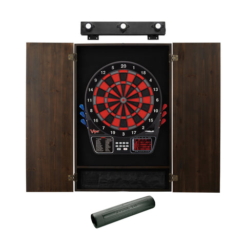 Image of Viper 797 Electronic Dartboard, Metropolitan Espresso Cabinet, Dart Mat & Shadow Buster Dartboard Light Bundle