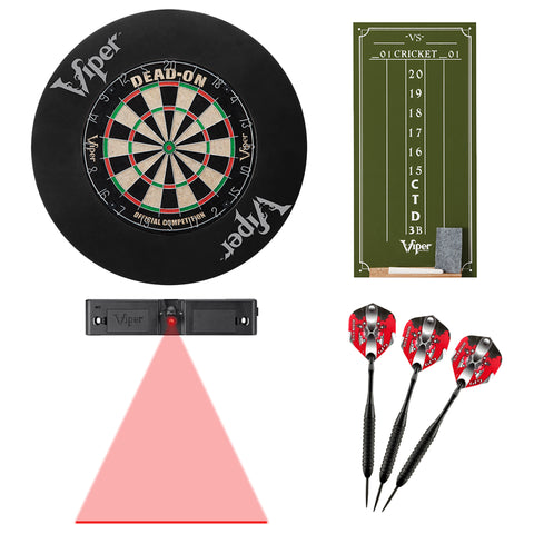 Image of Viper Dead-On Bristle Dartboard, Small Cricket Chalk Scoreboard, Black Mariah Steel Tip Darts 22 Grams, Dart Laser Line, and Wall Defender