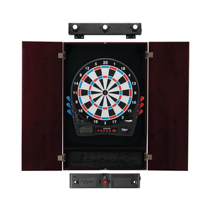 Viper Showdown Electronic Dartboard, Metropolitan Mahogany Cabinet, Laser Throw Line Marker & Shadow Buster Dartboard Lights