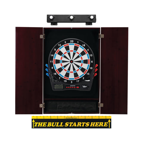Image of Viper Showdown Electronic Dartboard, Metropolitan Mahogany Cabinet & Shadow Buster Dartboard Lights