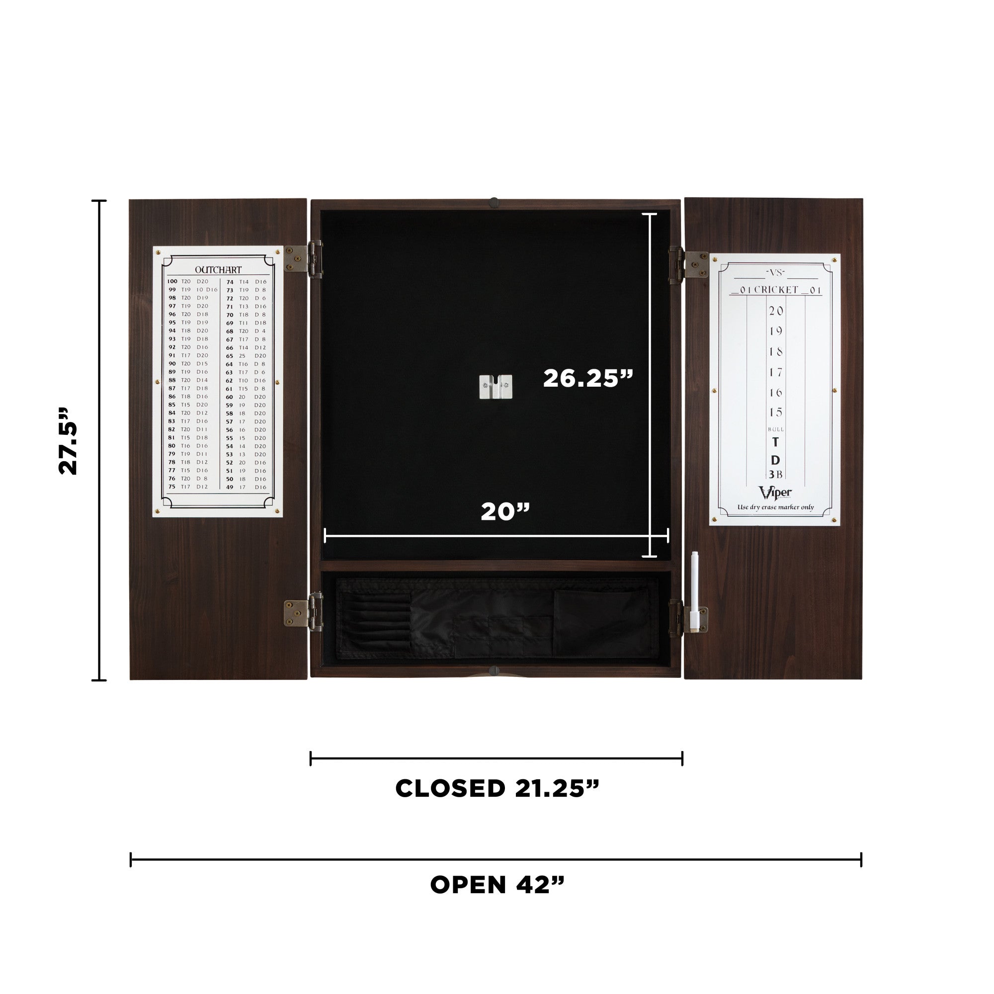 Viper Espresso Metropolitan Steel Tip Cabinet, Viper Razorback Sisal Dartboard, Viper Underground Raven Steel Tip Darts 25 Grams, and Viper Vinyl Dart Mat