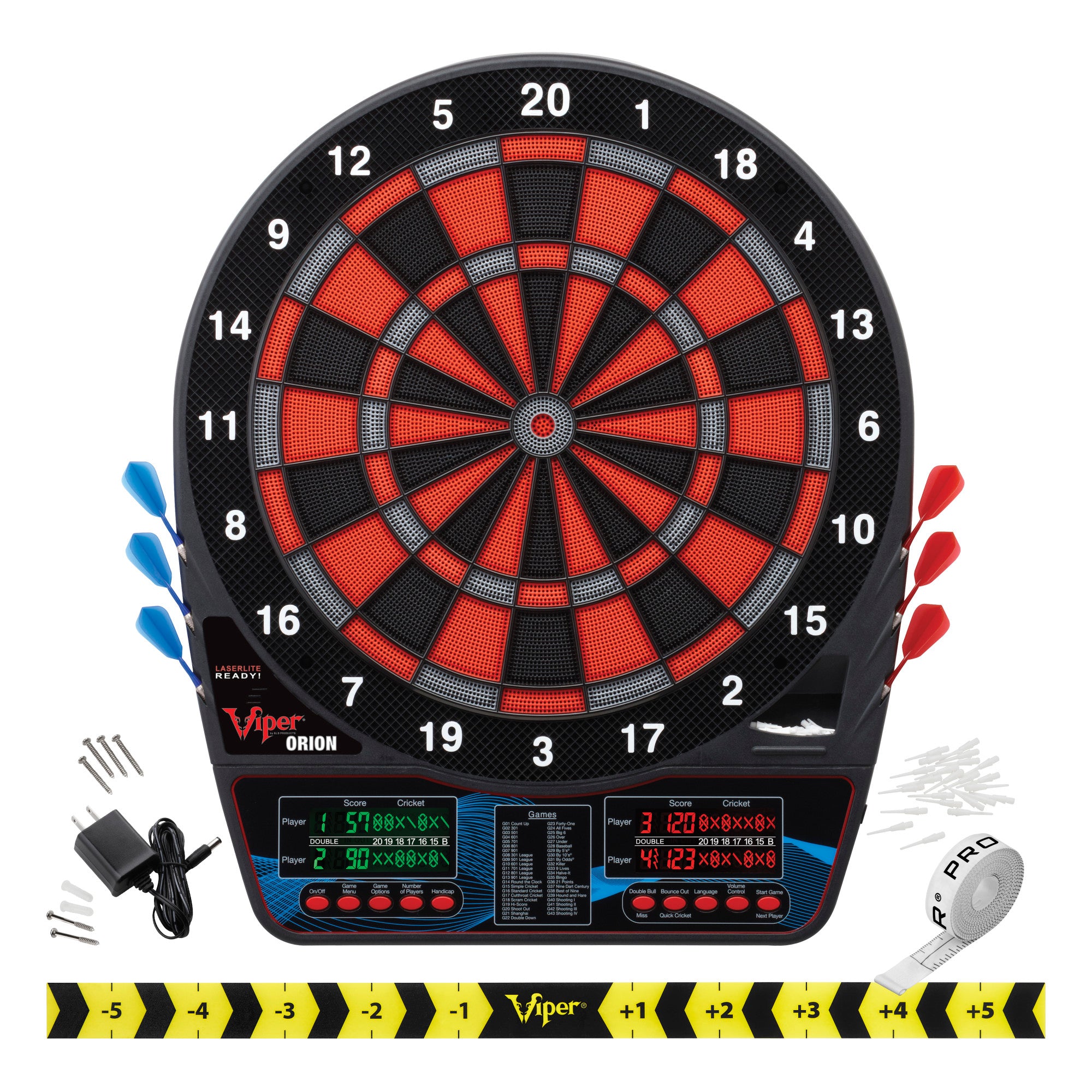 Viper Orion Electronic Dartboard, Metropolitan Espresso Cabinet, Dart Mat & Shadow Buster Dartboard Light Bundle