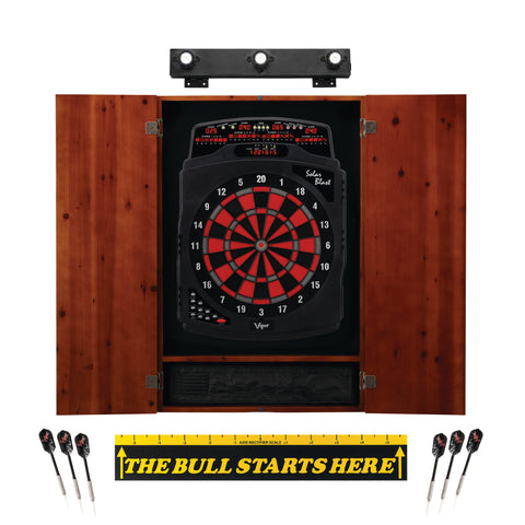 Image of Viper Solar Blast Electronic Dartboard, Metropolitan Cinnamon Cabinet, Throw Line Marker & Shadow Buster Dartboard Light Bundle