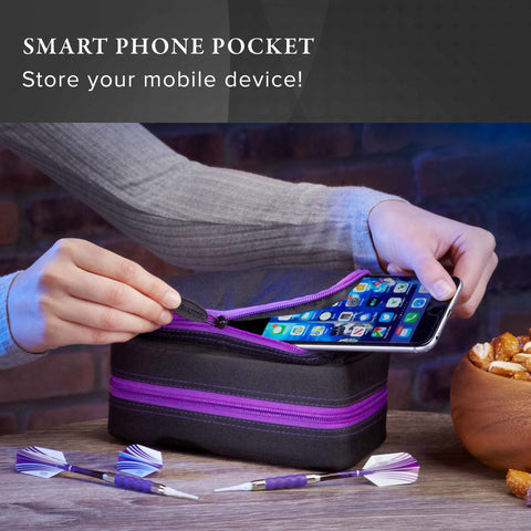 Image of Casemaster Plazma Pro Dart Case Black with Amethyst Zipper and Phone Pocket