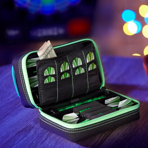 Casemaster Plazma Pro Dart Case Black with Green Zipper and Phone Pocket