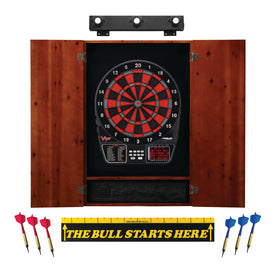 Viper 797 Electronic Dartboard, Metropolitan Cinnamon Cabinet, Throw Line Marker & Shadow Buster Dartboard Light Bundle