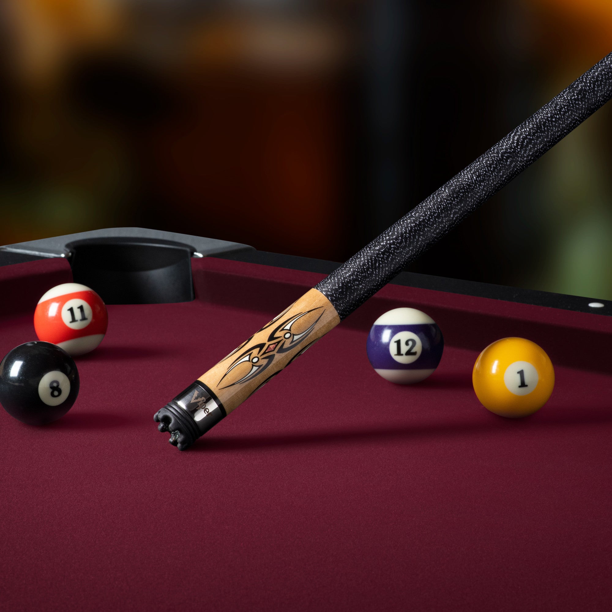 Viper Sinister Series Cue with Black and White Wrap and Brown Stain