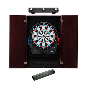 Viper Showdown Electronic Dartboard, Metropolitan Mahogany Cabinet, Padded Dart MAt & Shadow Buster Dartboard Lights