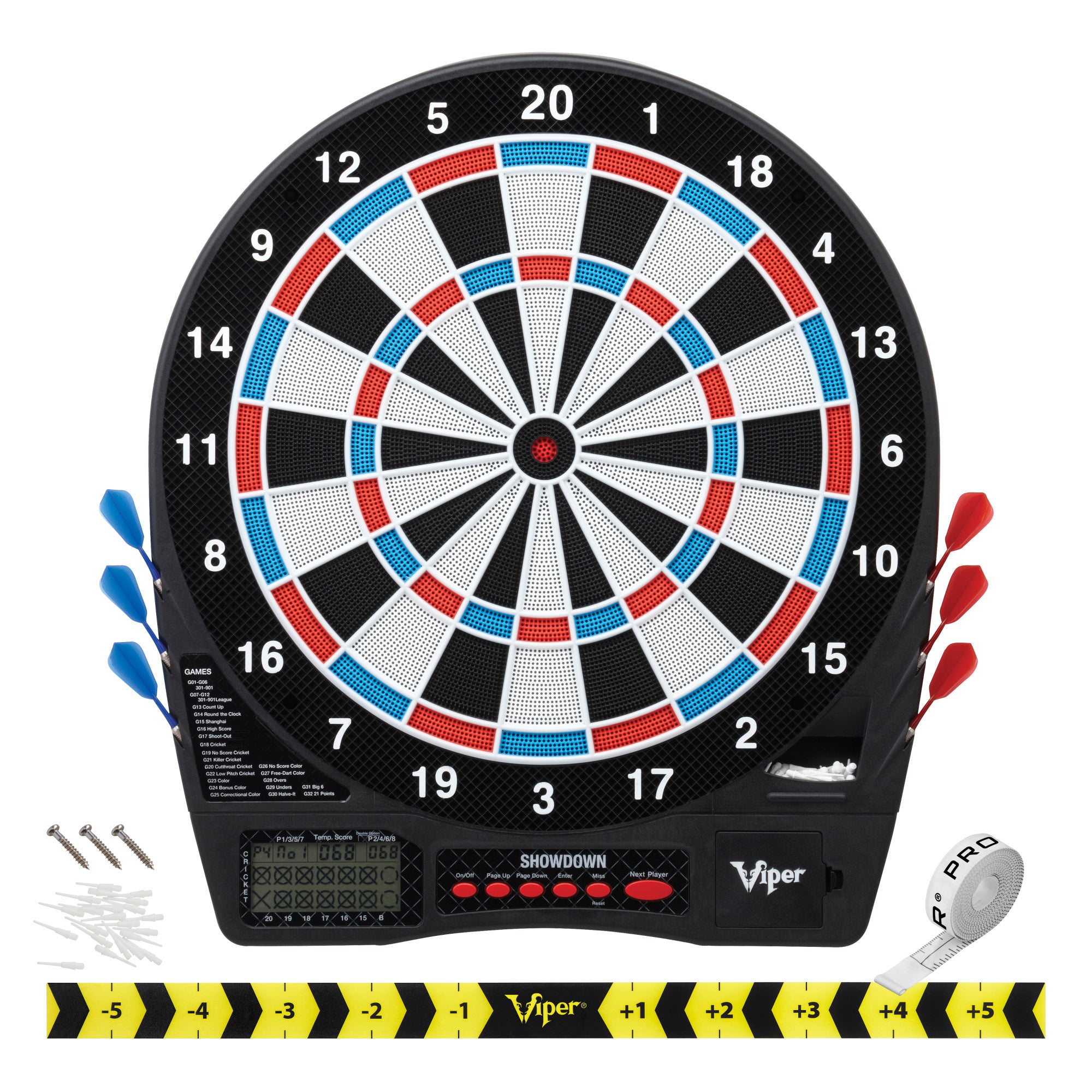 Viper Showdown Electronic Dartboard, Metropolitan Mahogany Cabinet, Laser Throw Line Marker & Shadow Buster Dartboard Lights