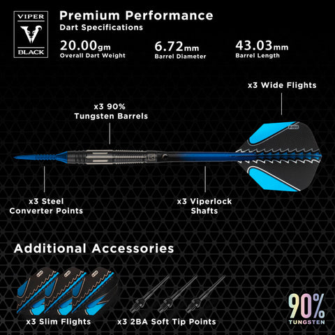 Image of Viper Black Flux 90% Tungsten Steel or Soft Tip Conversion Darts Blue 20 Grams