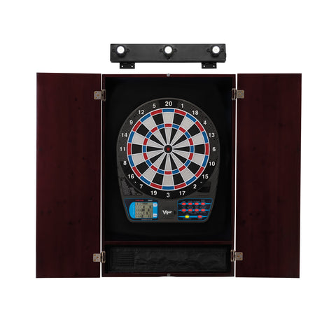 Image of Viper 787 Electronic Dartboard, Metropolitan Mahogany Cabinet & Shadow Buster Dartboard Lights