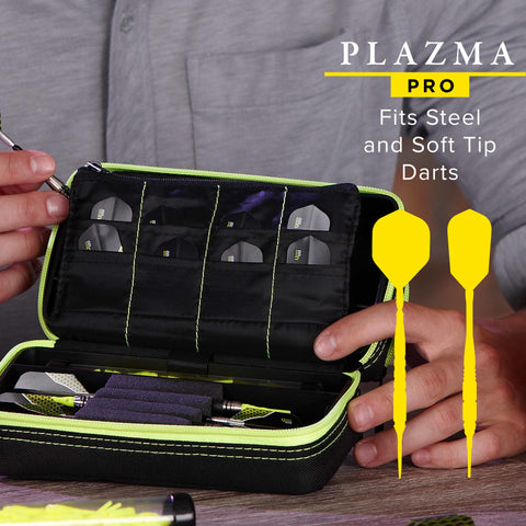 Image of Casemaster Plazma Pro Dart Case Black with Yellow Zipper and Phone Pocket
