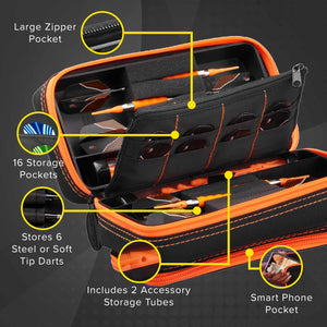 Casemaster Plazma Pro Dart Case Black with Orange Zipper and Phone Pocket