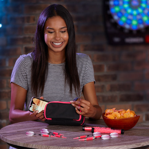 Image of Casemaster Plazma Pro Dart Case Black with Pink Zipper and Phone Pocket