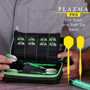 Casemaster Plazma Pro Dart Case Black with Green Zipper and Phone Pocket