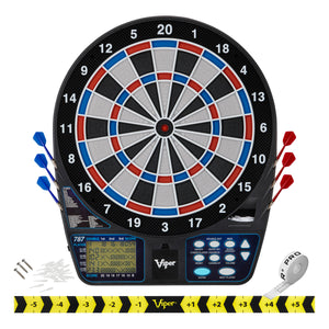 Viper 787 Electronic Dartboard, Metropolitan Espresso Cabinet, Dart Mat & Shadow Buster Dartboard Light Bundle