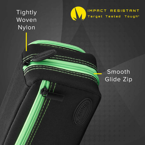 Image of Casemaster Plazma Pro Dart Case Black with Green Zipper and Phone Pocket