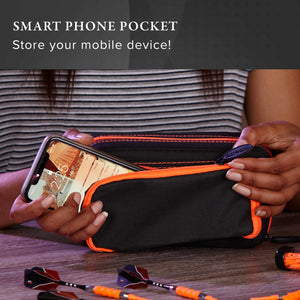 Casemaster Plazma Pro Dart Case Black with Orange Zipper and Phone Pocket