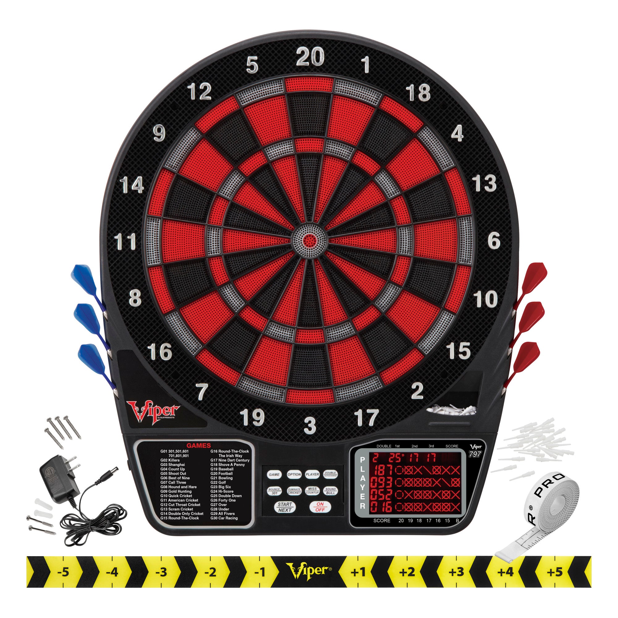 Viper 797 Electronic Dartboard, Metropolitan Espresso Cabinet & Shadow Buster Dartboard Light Bundle