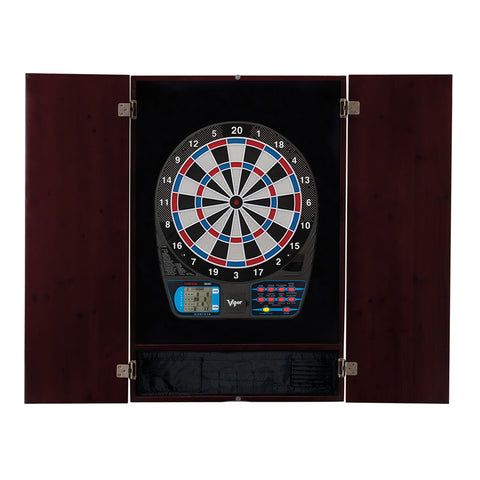 Image of Viper Metropolitan Mahogany Soft Tip Dartboard Cabinet and Viper 787 Electronic Dartboard