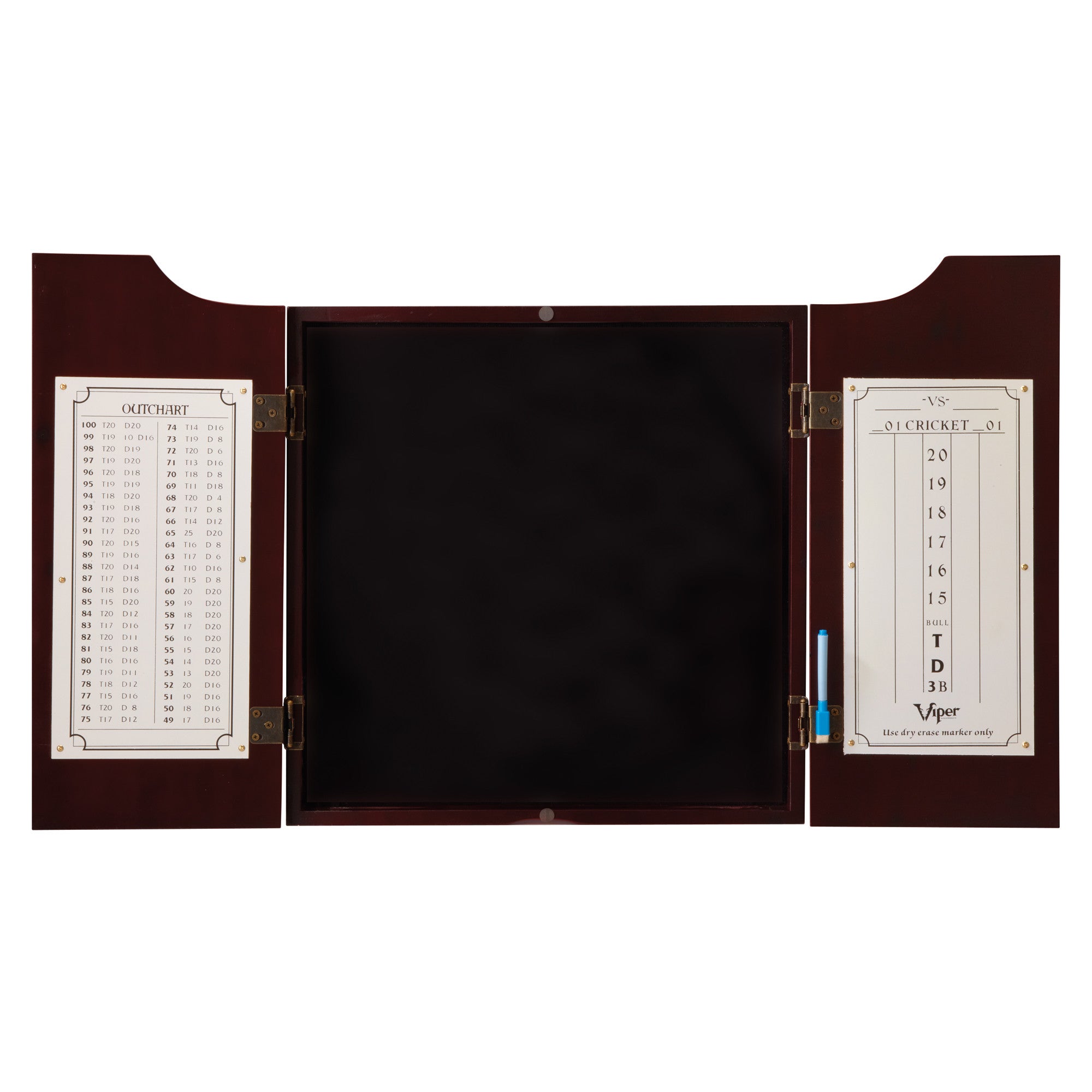 Viper Hudson Dartboard Cabinet, Dead-On Bristle Dartboard, Black Mariah Steel Tip Darts 22 Grams, and Vinyl Dart Mat