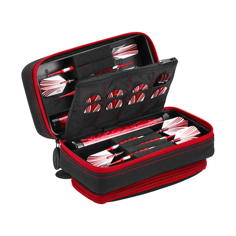 Image of Casemaster Plazma Pro Dart Case Black with Ruby Zipper and Phone Pocket